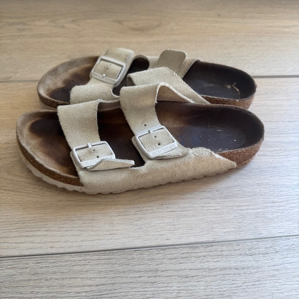 Birkenstock Arizona White Suede Double Strap Sandals Size 38 / US 7 - Picture 4 of 6